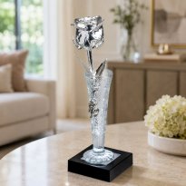 Illuminated 8" Platinum Rose in 6" Crystal Mini Rose Vase